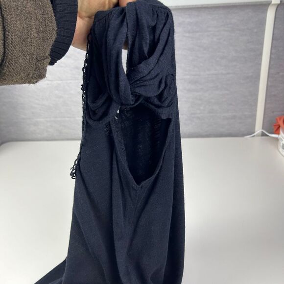 KENAR Black Cotton Blend Cap Sleeve Embroidered Lace Neck Shift Top Size Medium - Picture 7 of 12